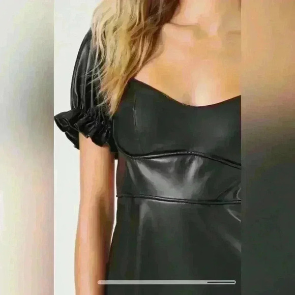 NWT Forever21 Faux Leather Puff-Sleeve Mini Dress - Picture 3 of 9